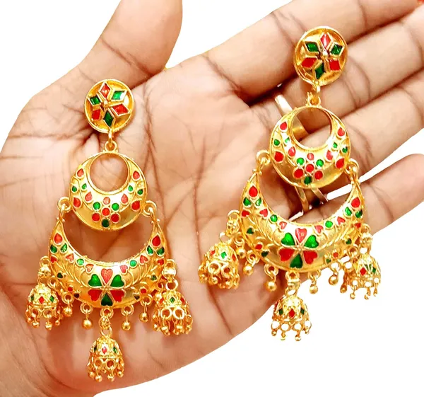 Assamese_Earrings_Copper_Gold_Plated_Red_Green_Colour_Hoop_Earring_For_Girls_&_Women